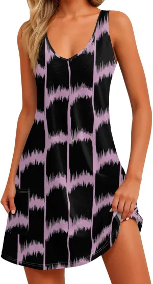 Womens Summer Dress 2025 Loose V Neck Sleeveless Sundresses Swimsuit Coverup with Pockets Casual Tank Dresses