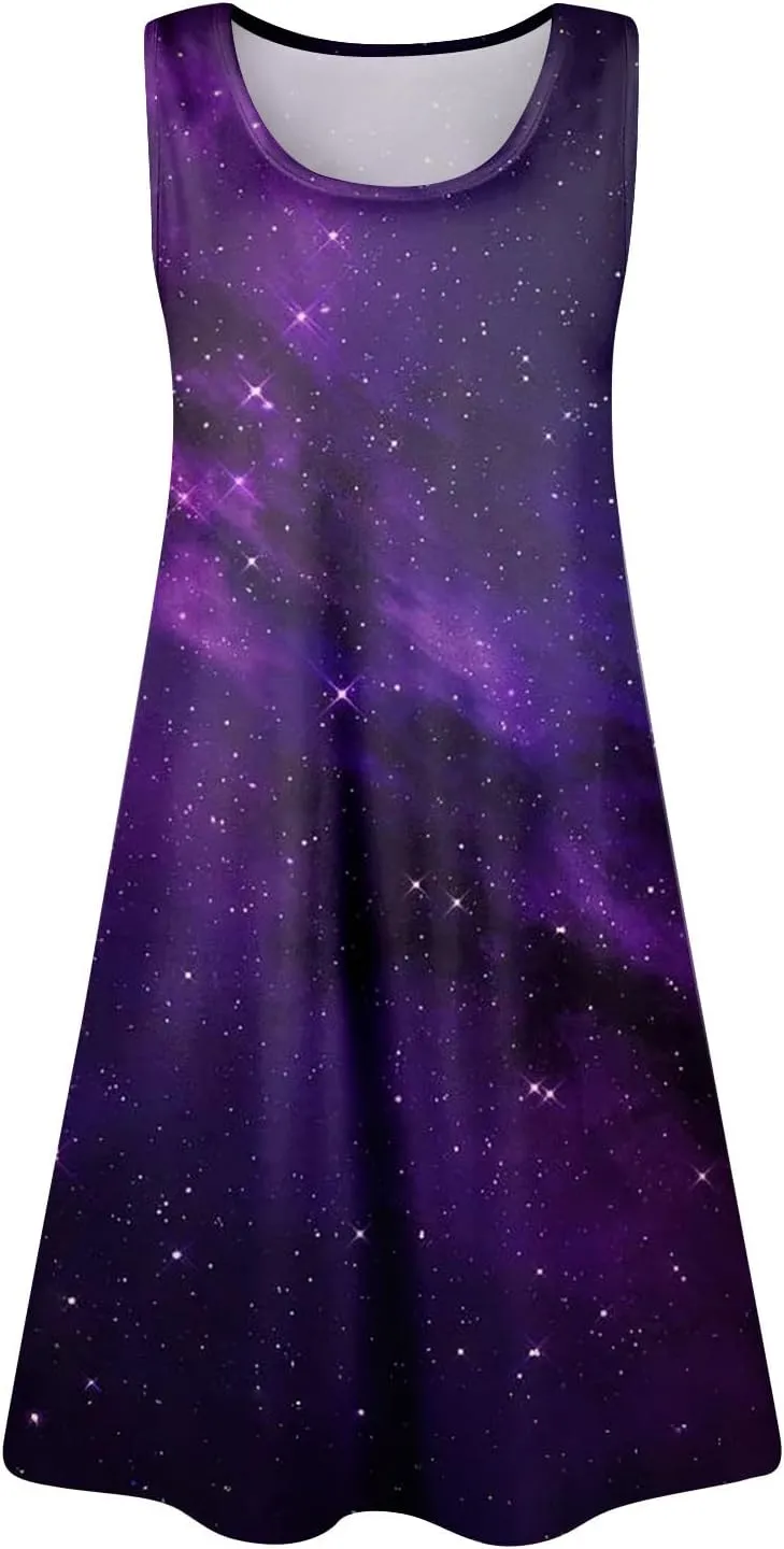 Womens Summer Dresses Casual Beach Vacation Sleeveless Tank Sundresses Boho Hawaiian Dress with Pockets