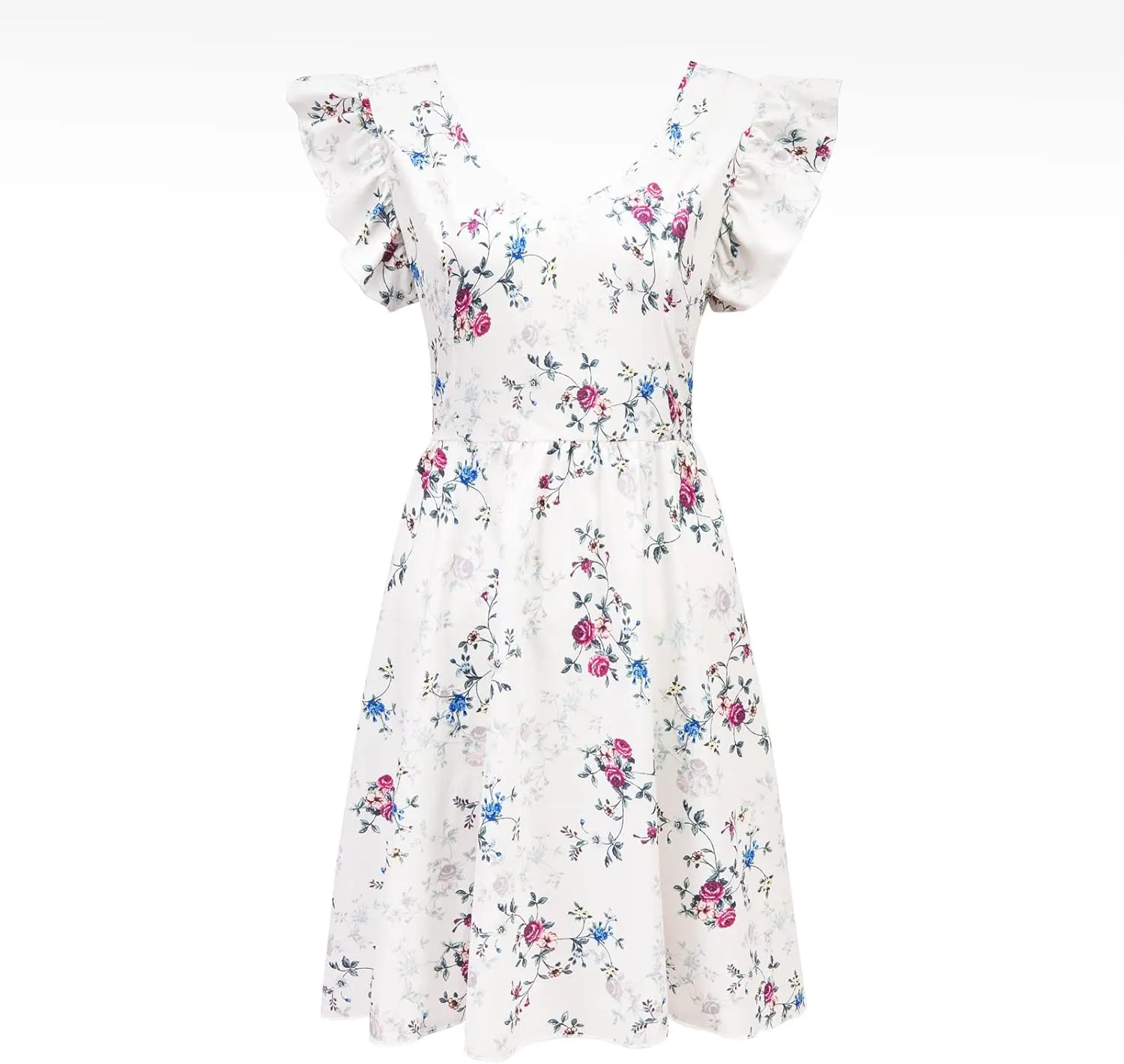 Womens Summer Dresses Ruffle Short Sleeve Floral Print Casual Mini Dresses Smocked Flowy Boho Dresses for Women