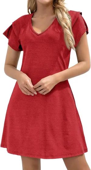 Women's Summer Dresses Ruffle Sleeve Sundresses Casual Beach Mini Dresses with Pockets Casual Maxi Dresses for