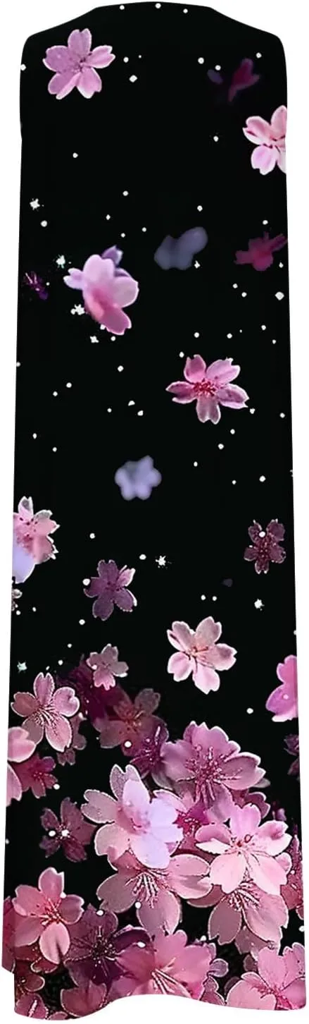 Womens Summer Floral Sundress Fashion Sleeveless Dresses V Neck Pockets Beach Vacation Sun Dress Trendy Print Clothes