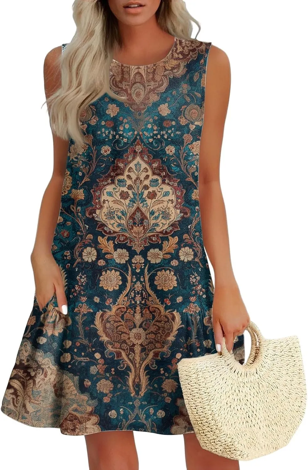 Womens Sundress Summer Dresses for Women 2025 Sleeveless Tank Dress Spring Beach Boho Mini Dress