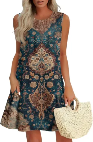 Womens Sundress Summer Dresses for Women 2025 Sleeveless Tank Dress Spring Beach Boho Mini Dress