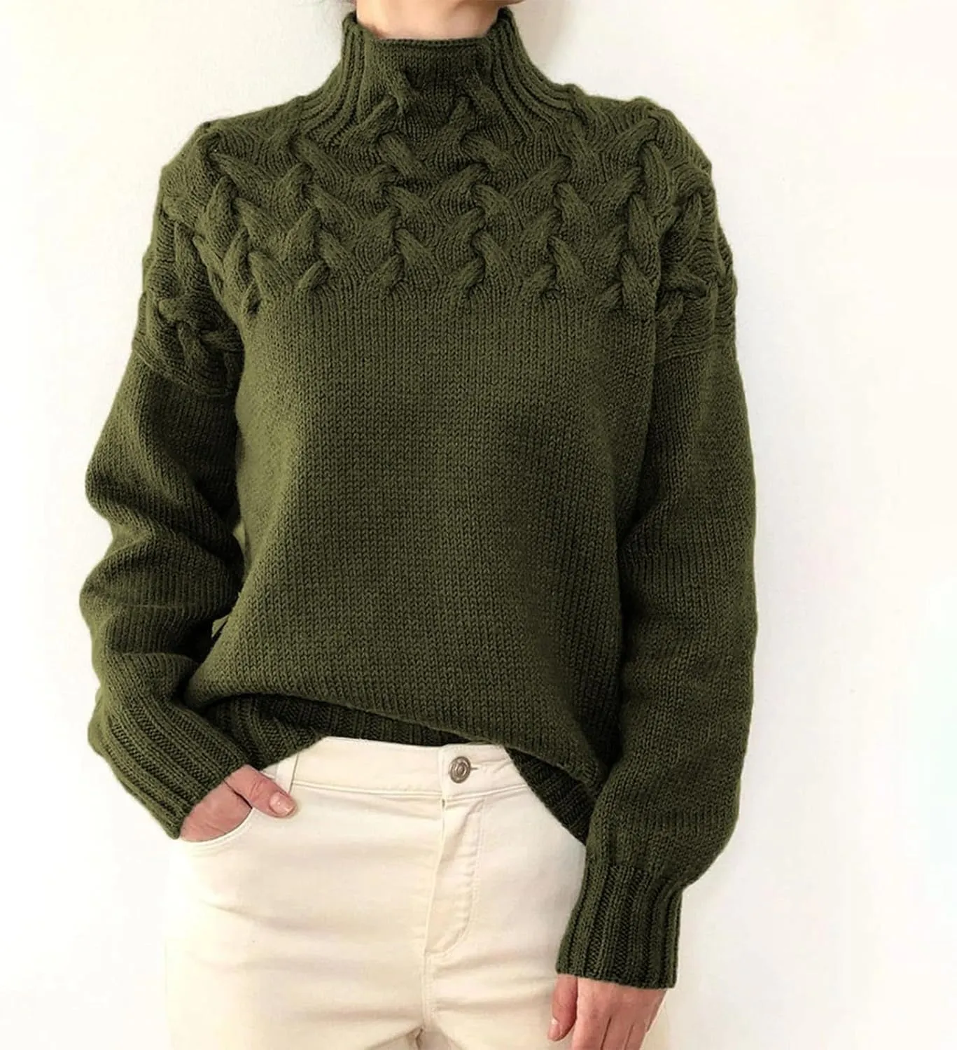 Women's Turtleneck Sweaters 2024 Fall Winter Slouchy Comfy Solid Knit Chunky Sweater Casual Loose Jumper Tops