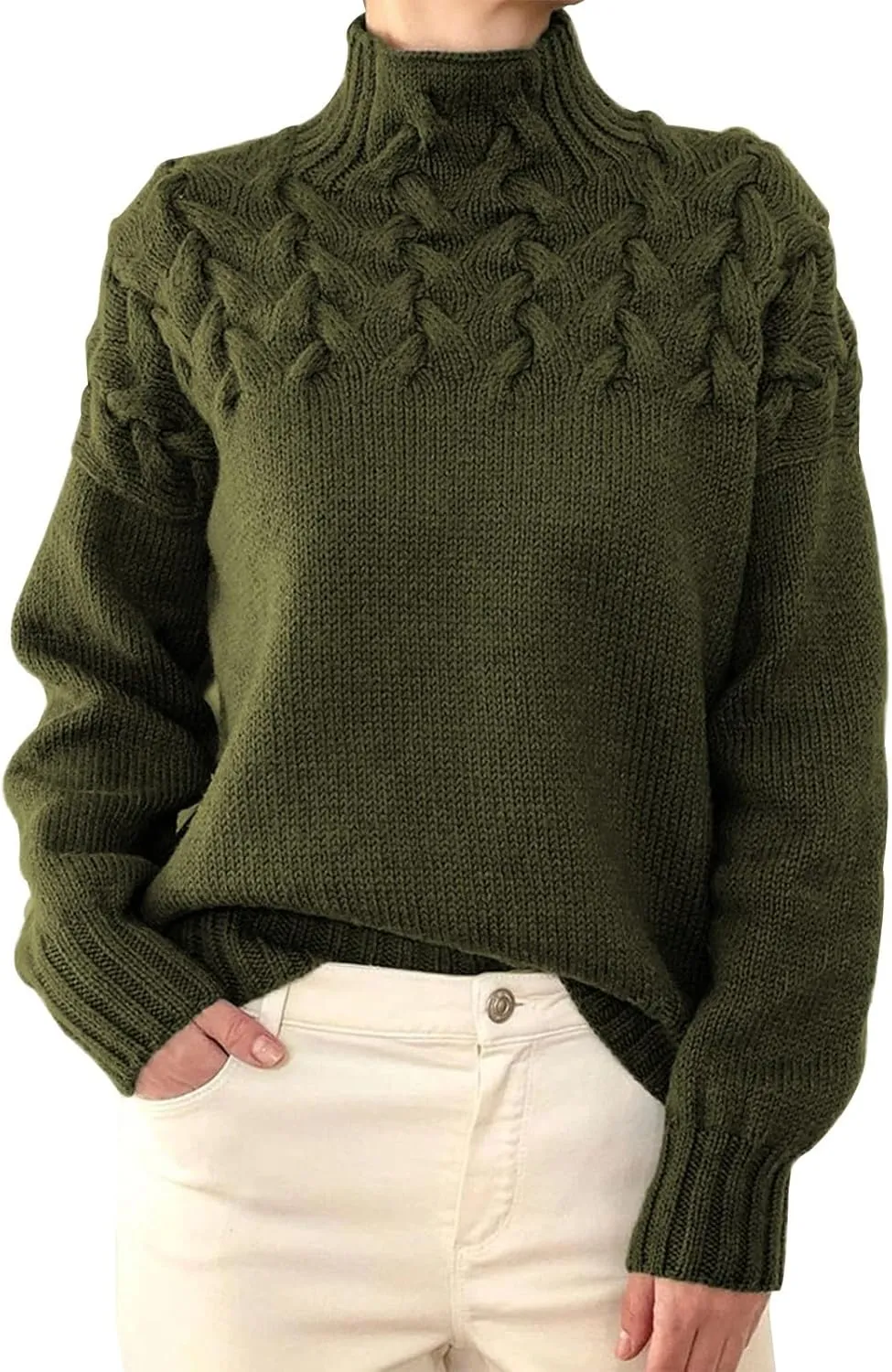 Women's Turtleneck Sweaters 2024 Fall Winter Slouchy Comfy Solid Knit Chunky Sweater Casual Loose Jumper Tops
