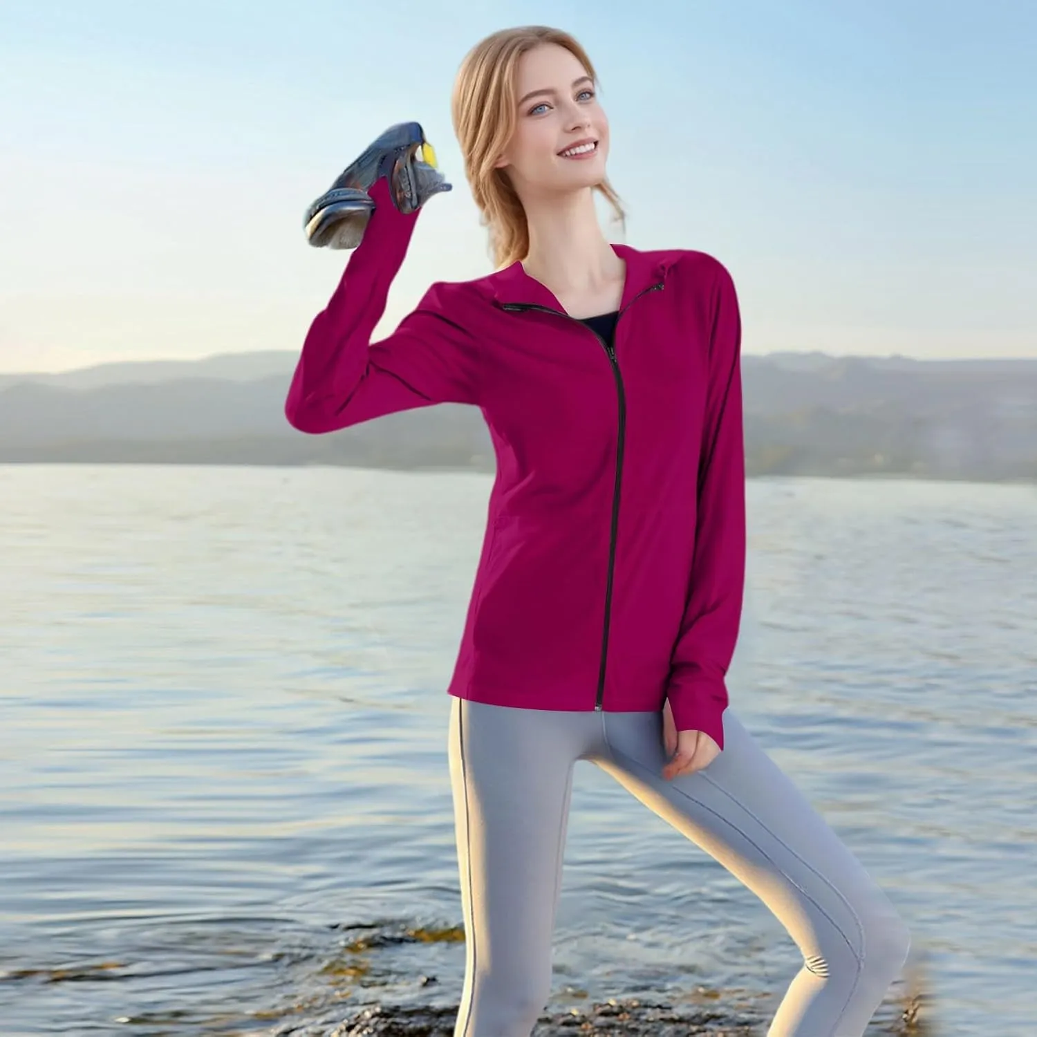 Women's UPF Sun Protection Shirts SPF Jacket UV Zip Up Hoodie Long Sleeve Summer Ice Silk Outdoor with Pockets