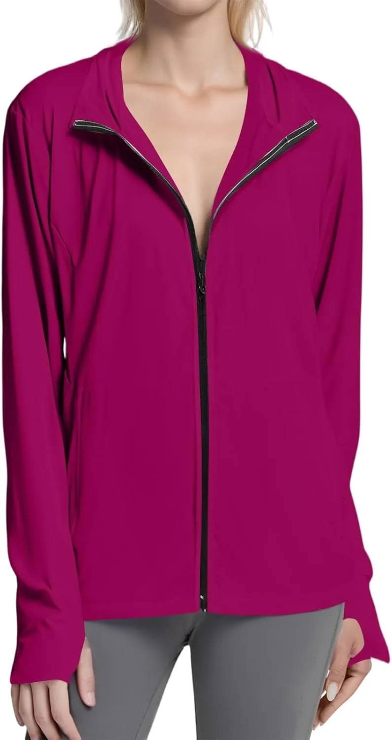 Women's UPF Sun Protection Shirts SPF Jacket UV Zip Up Hoodie Long Sleeve Summer Ice Silk Outdoor with Pockets