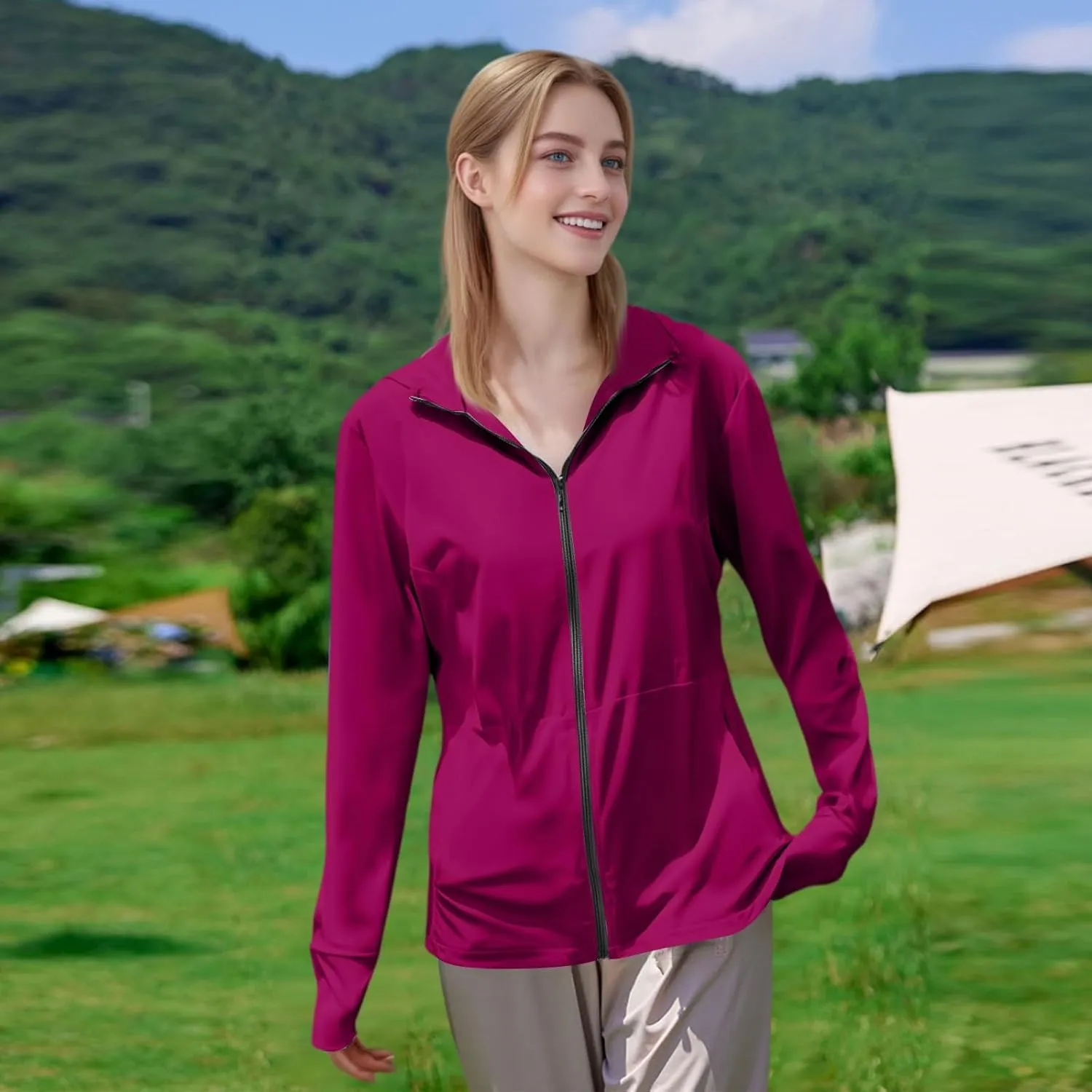 Women's UPF Sun Protection Shirts SPF Jacket UV Zip Up Hoodie Long Sleeve Summer Ice Silk Outdoor with Pockets