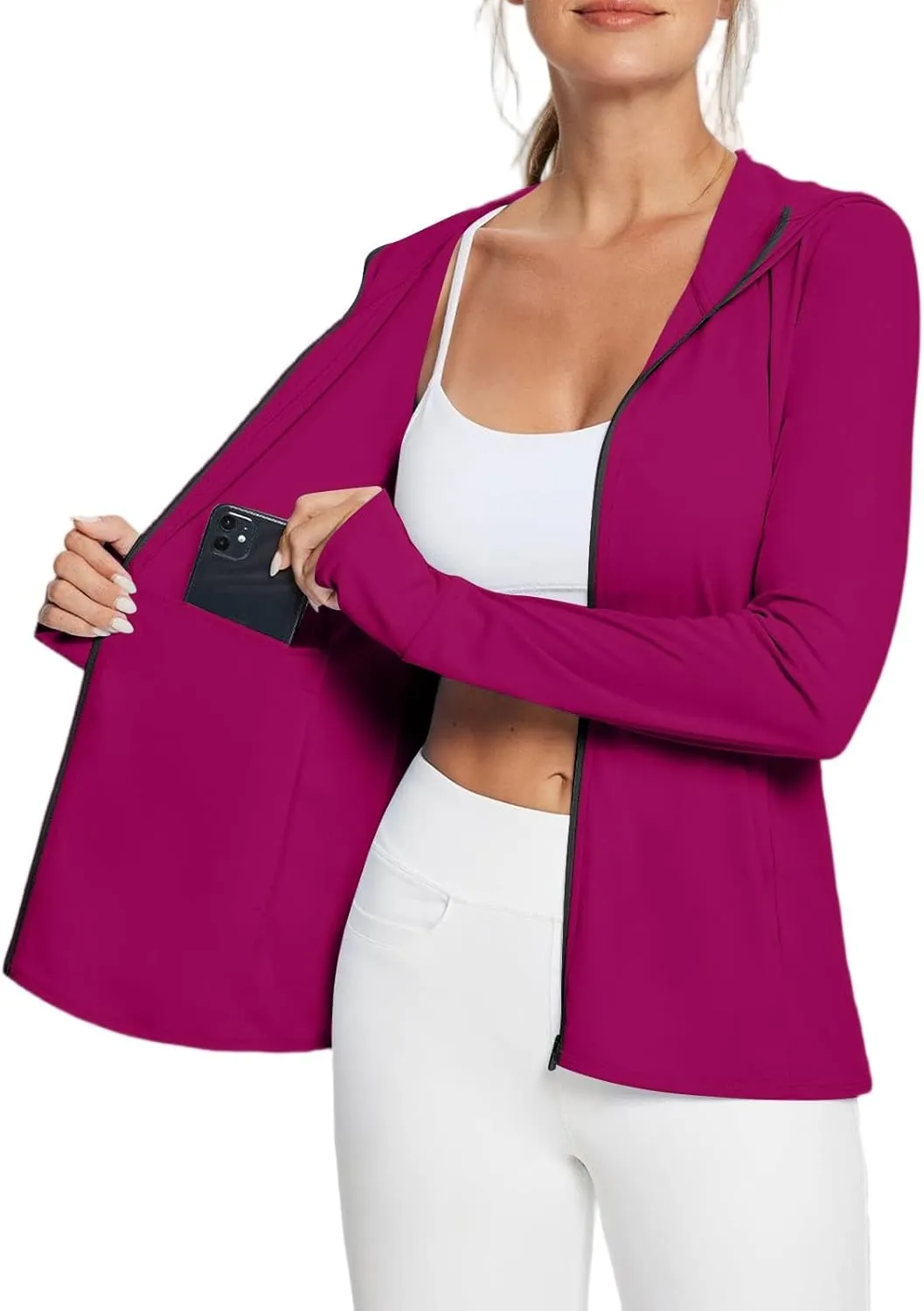 Women's UPF Sun Protection Shirts SPF Jacket UV Zip Up Hoodie Long Sleeve Summer Ice Silk Outdoor with Pockets