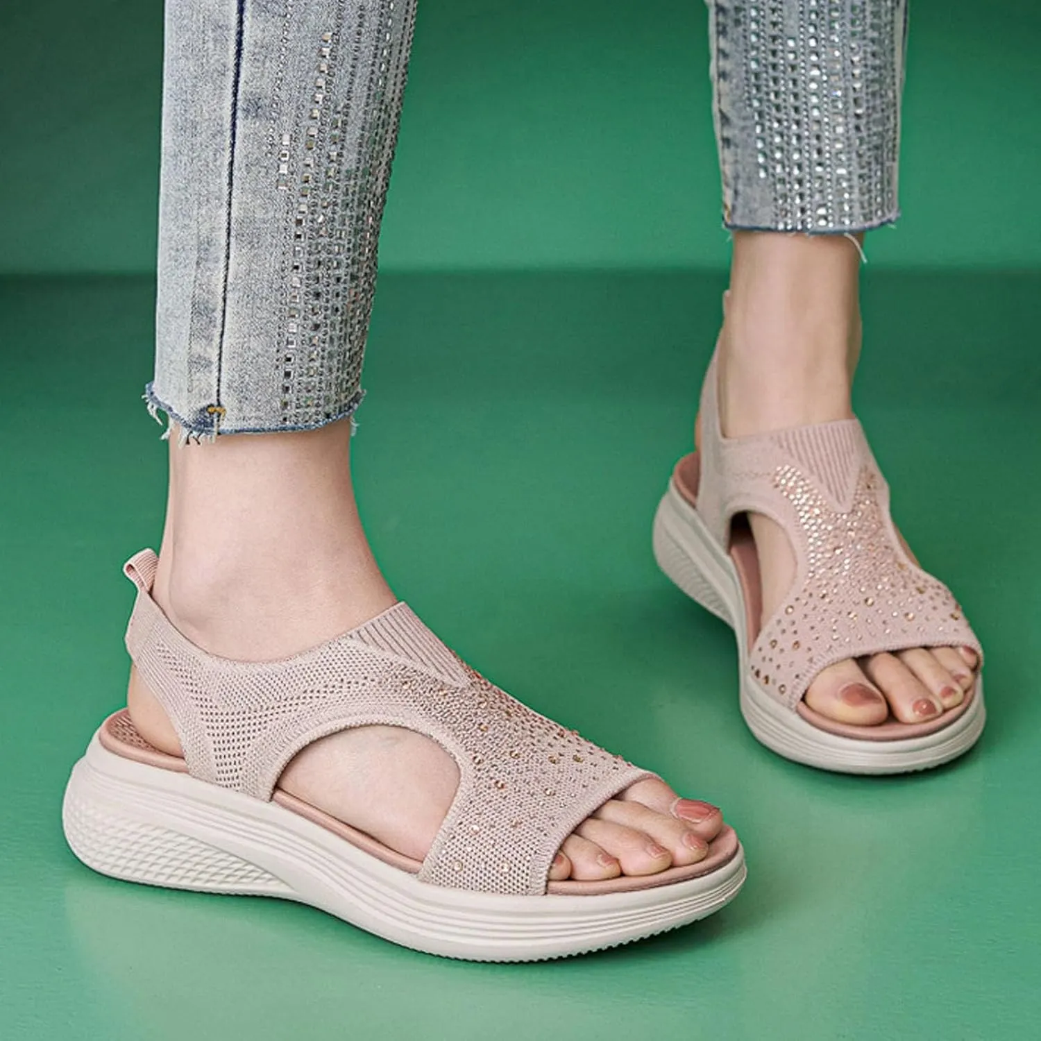 Women's Walking Sport Sandals Comfortable Casual Sandals Breathable Knit Slingback Platform Outdoor Summer Shoes