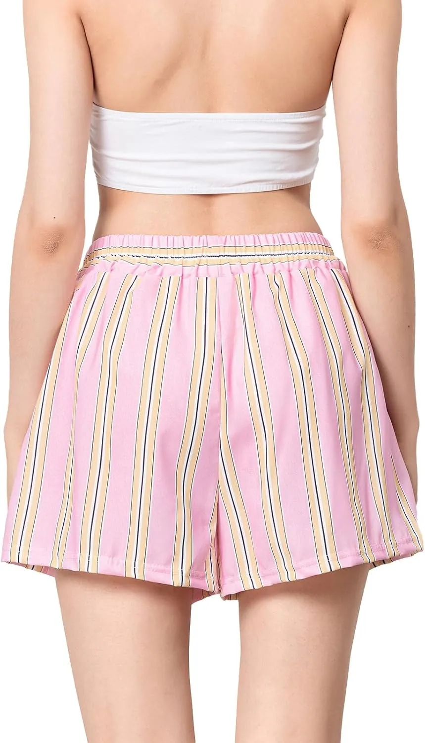 Women's Y2k Striped High Waist Wide Leg Lounge Shorts Casual Pajama Bottoms Sleepwear