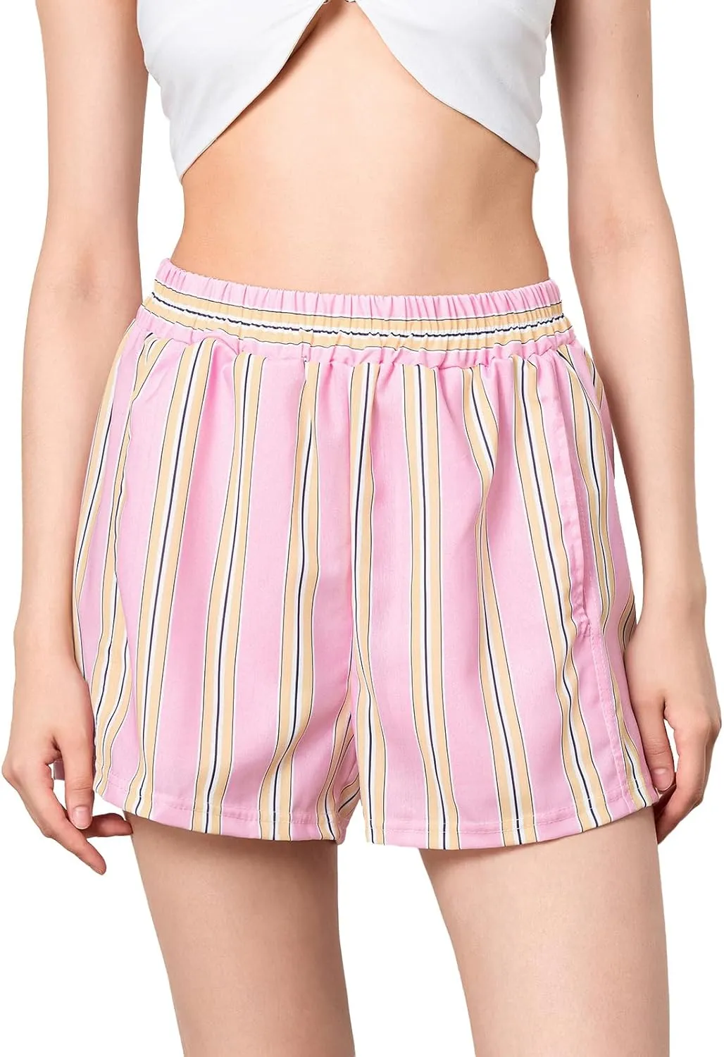 Women's Y2k Striped High Waist Wide Leg Lounge Shorts Casual Pajama Bottoms Sleepwear
