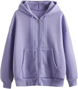 Women's Zip-Up Hoodie Fall Oversized Sweatshirt Lightweight Long Sleeve Zipper Coats Cozy Fleece Jacket with Pocket
