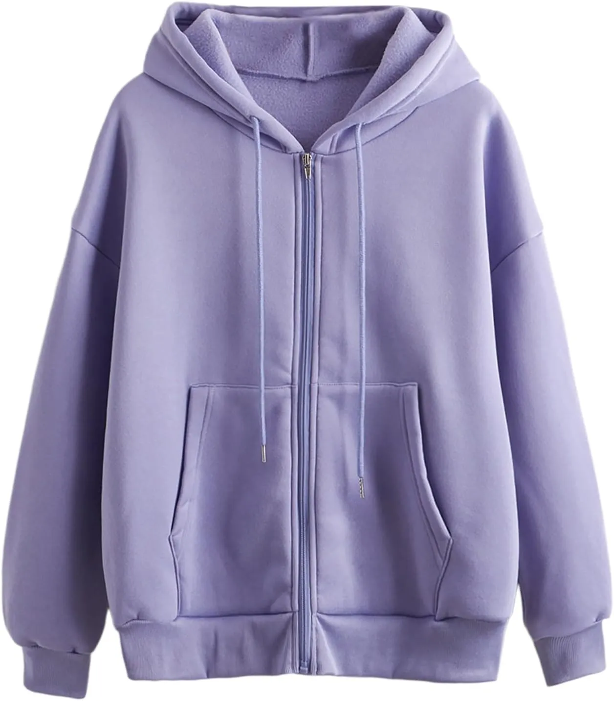 Women's Zip-Up Hoodie Fall Oversized Sweatshirt Lightweight Long Sleeve Zipper Coats Cozy Fleece Jacket with Pocket