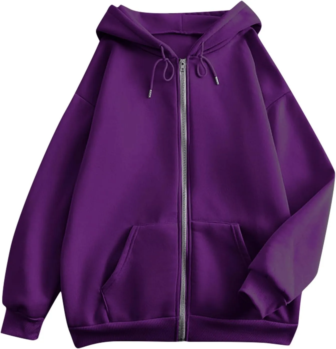 Women's Zip Up Hoodie Long Sleeve Oversized Sweatshirt Fall Lightweight Jacket Pockets Ladies Sweatshirts for Women