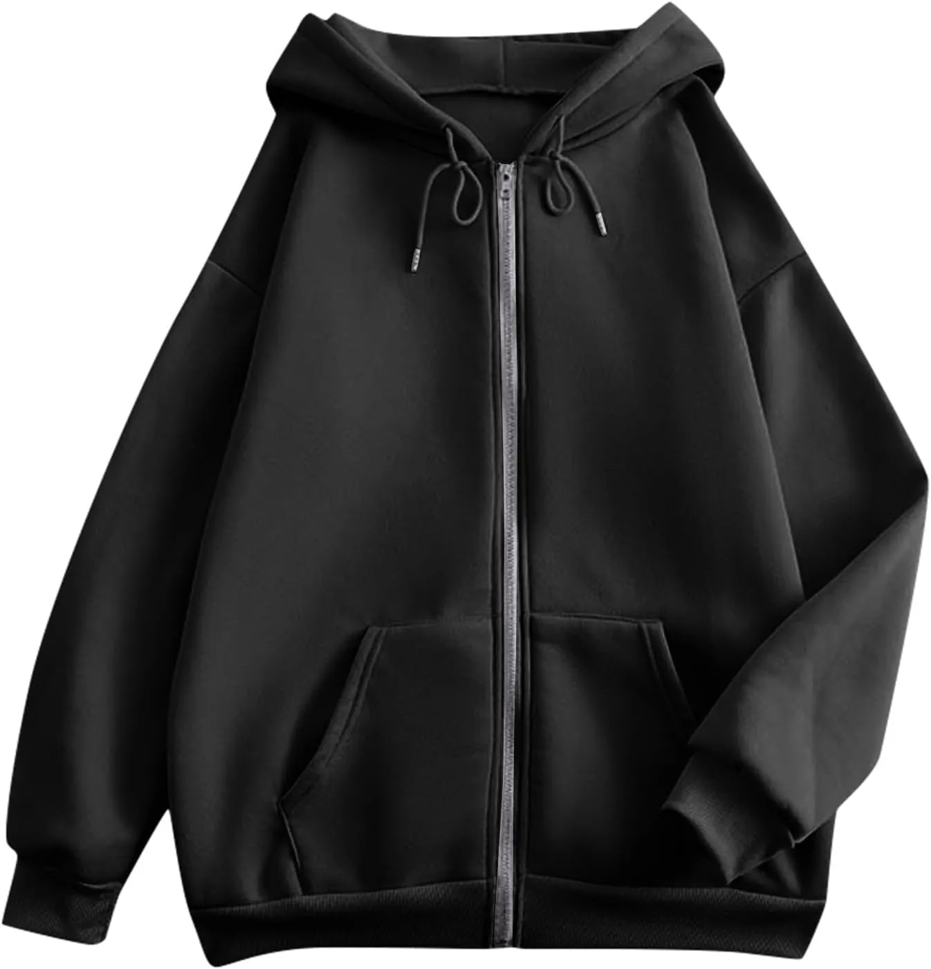 Womens Zip Up Hoodies Solid Color Long Sleeve Sweatshirts Casual Loose Lightweight Jacket with Pockets