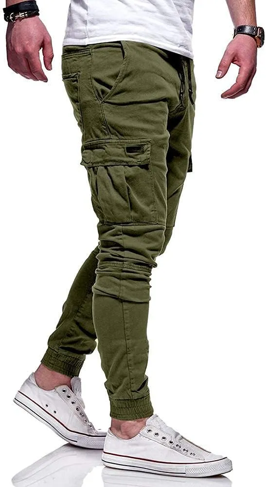 WUAI Mens Hiking Cargo Pants Slim Fit Stretch Outdoors Jogger Sweatpants Casual Elastic Waist Chino Lounge Trousers