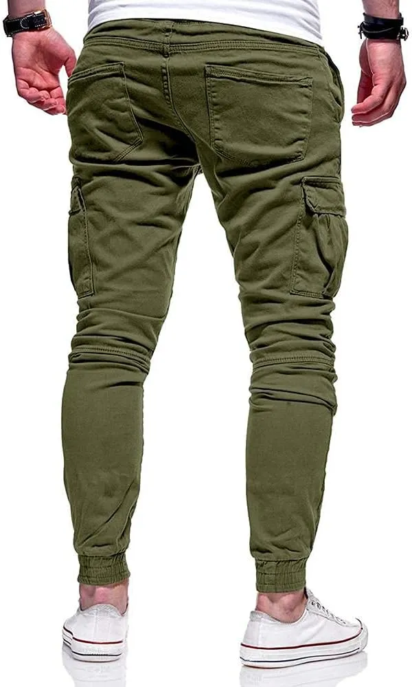 WUAI Mens Hiking Cargo Pants Slim Fit Stretch Outdoors Jogger Sweatpants Casual Elastic Waist Chino Lounge Trousers