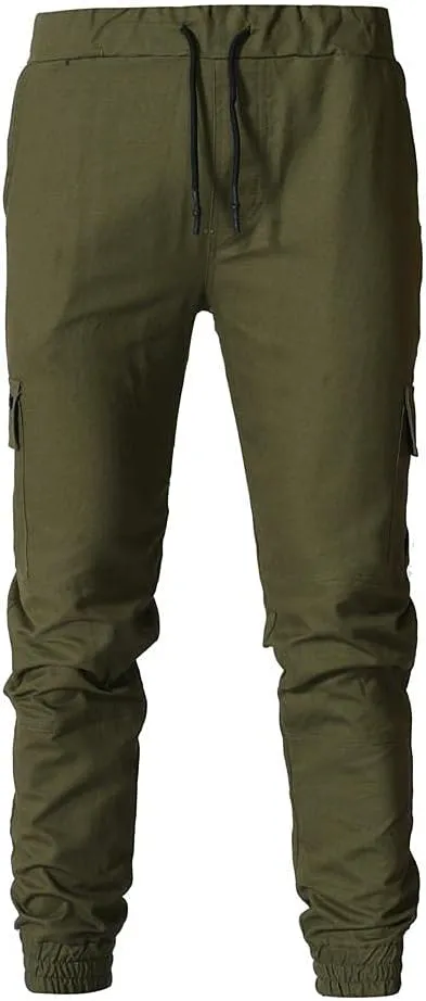 WUAI Mens Hiking Cargo Pants Slim Fit Stretch Outdoors Jogger Sweatpants Casual Elastic Waist Chino Lounge Trousers