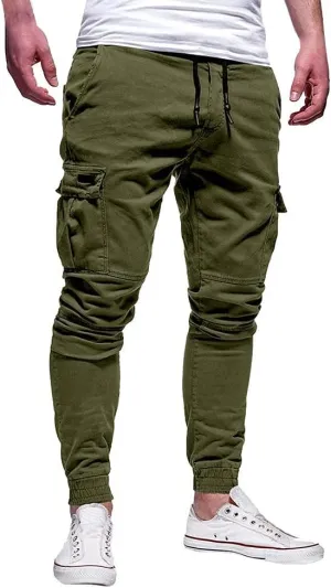 WUAI Mens Hiking Cargo Pants Slim Fit Stretch Outdoors Jogger Sweatpants Casual Elastic Waist Chino Lounge Trousers