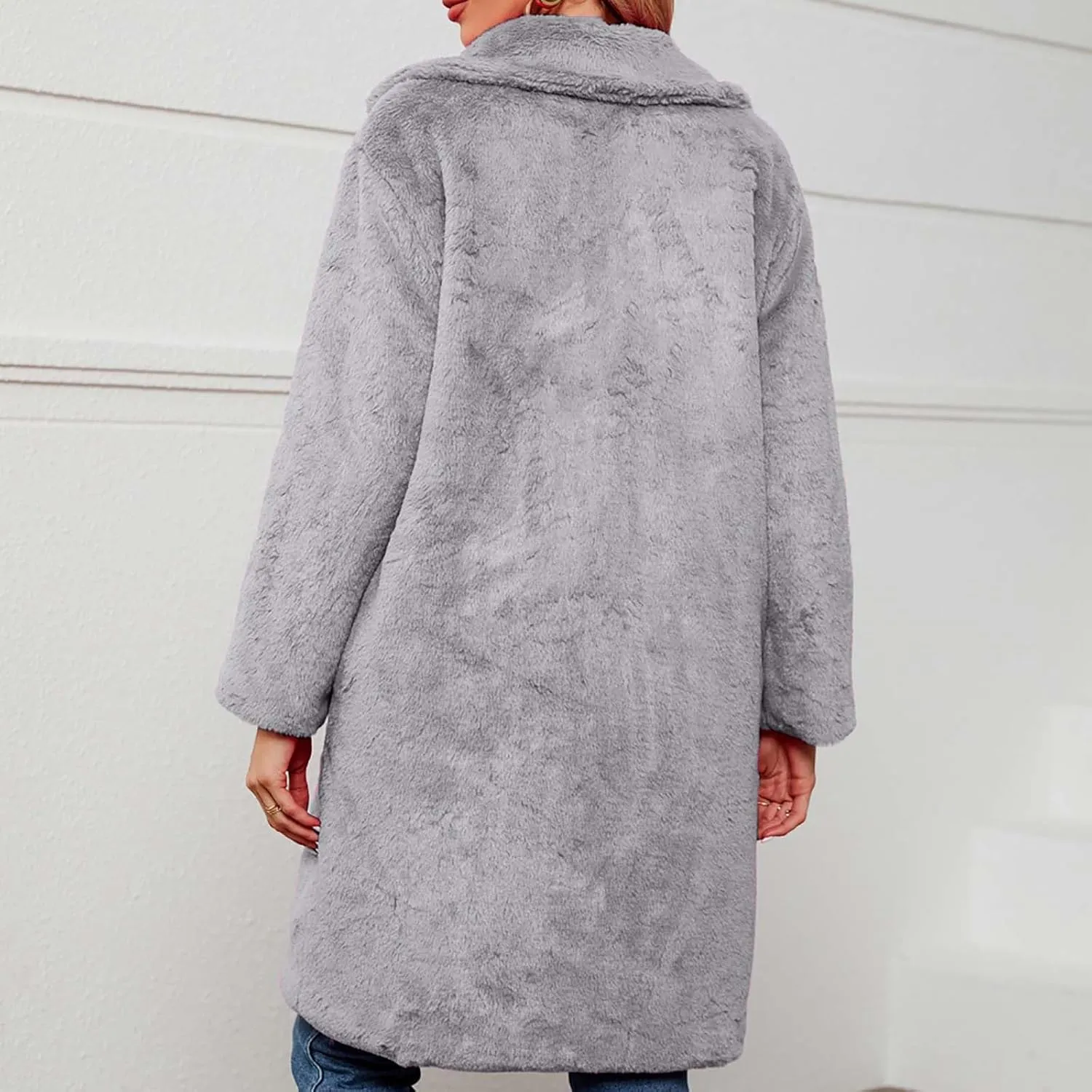 XUNRYAN Womens Faux-Fur Coat Long Jackets Notch Lapel Trench Coat Plush Coat Casual Button Overcoat Outwear Fashion Clothes