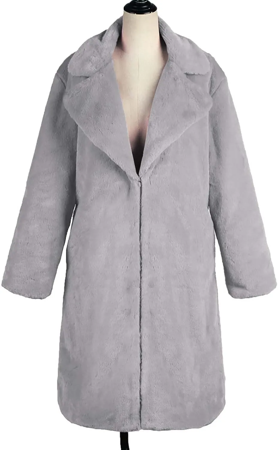 XUNRYAN Womens Faux-Fur Coat Long Jackets Notch Lapel Trench Coat Plush Coat Casual Button Overcoat Outwear Fashion Clothes