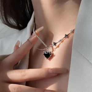 Y2K Heart Diamond Necklaces For Women Crystal Silver Pendant Aesthetic Asymmetric Necklaces