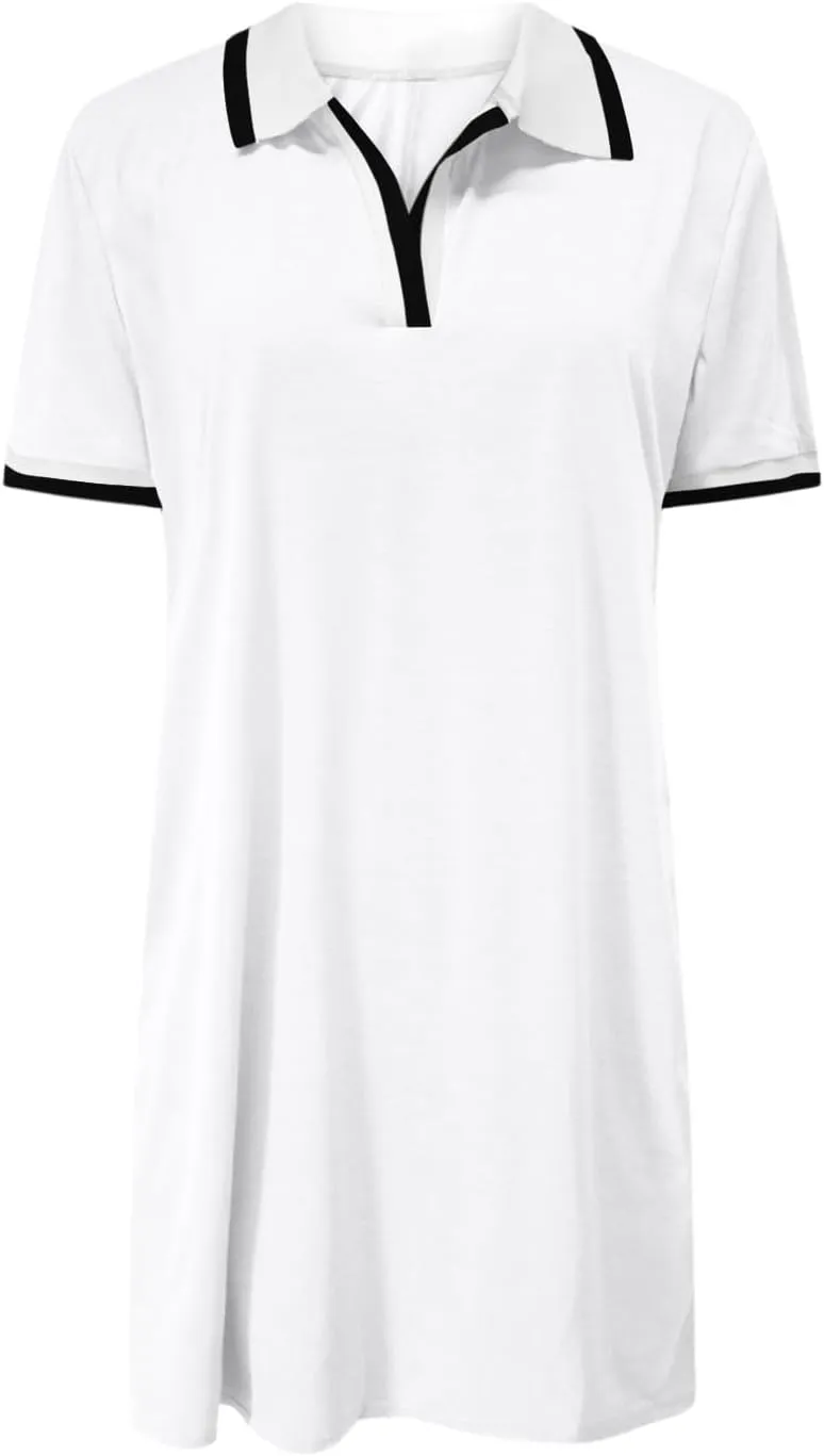 yardsong Golf Dresses for Women Tennis Workout Mini Dress Summer Casual Short Sleeve Collared V Neck Shirt Dress with Pockets