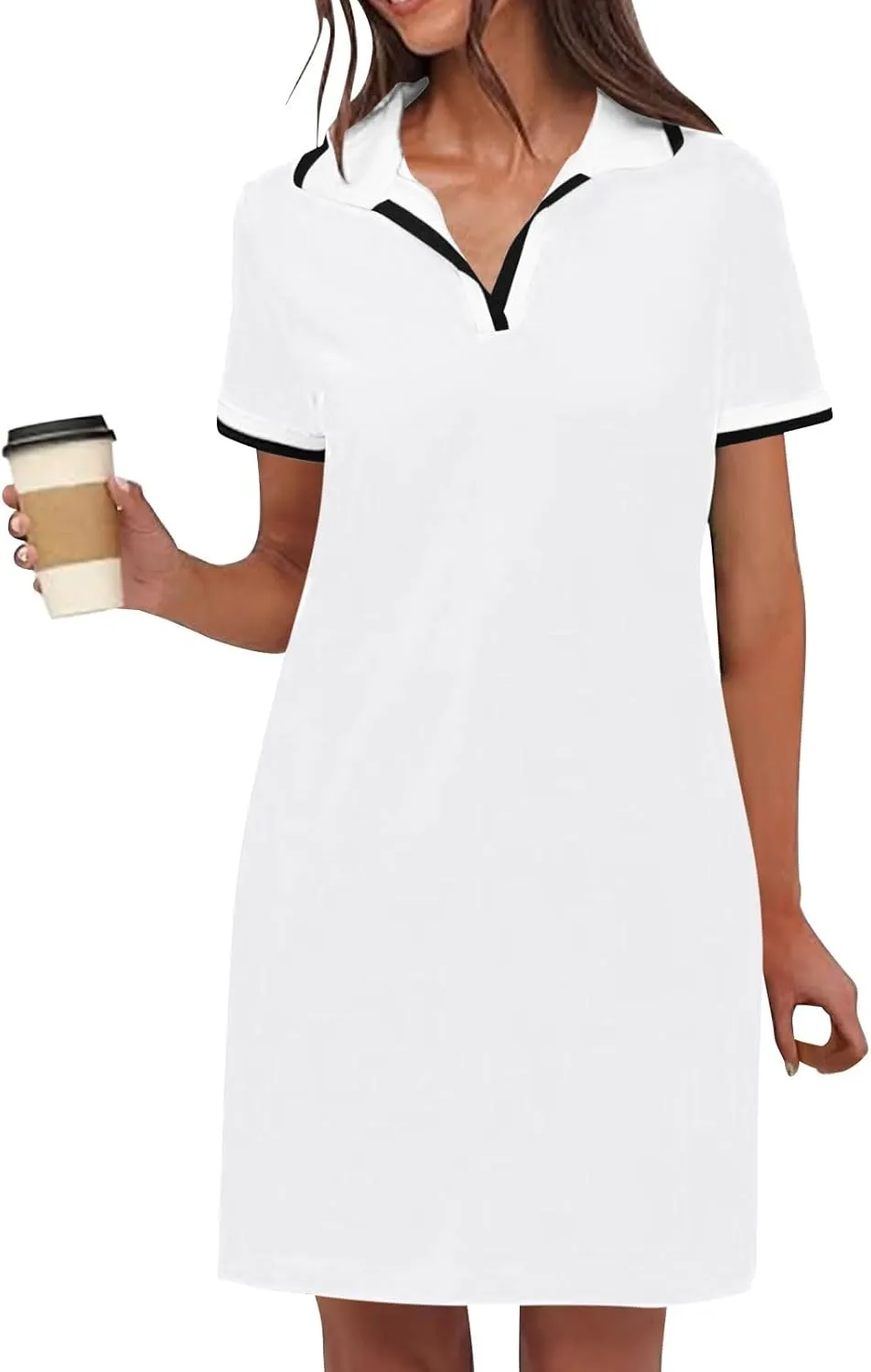 yardsong Golf Dresses for Women Tennis Workout Mini Dress Summer Casual Short Sleeve Collared V Neck Shirt Dress with Pockets