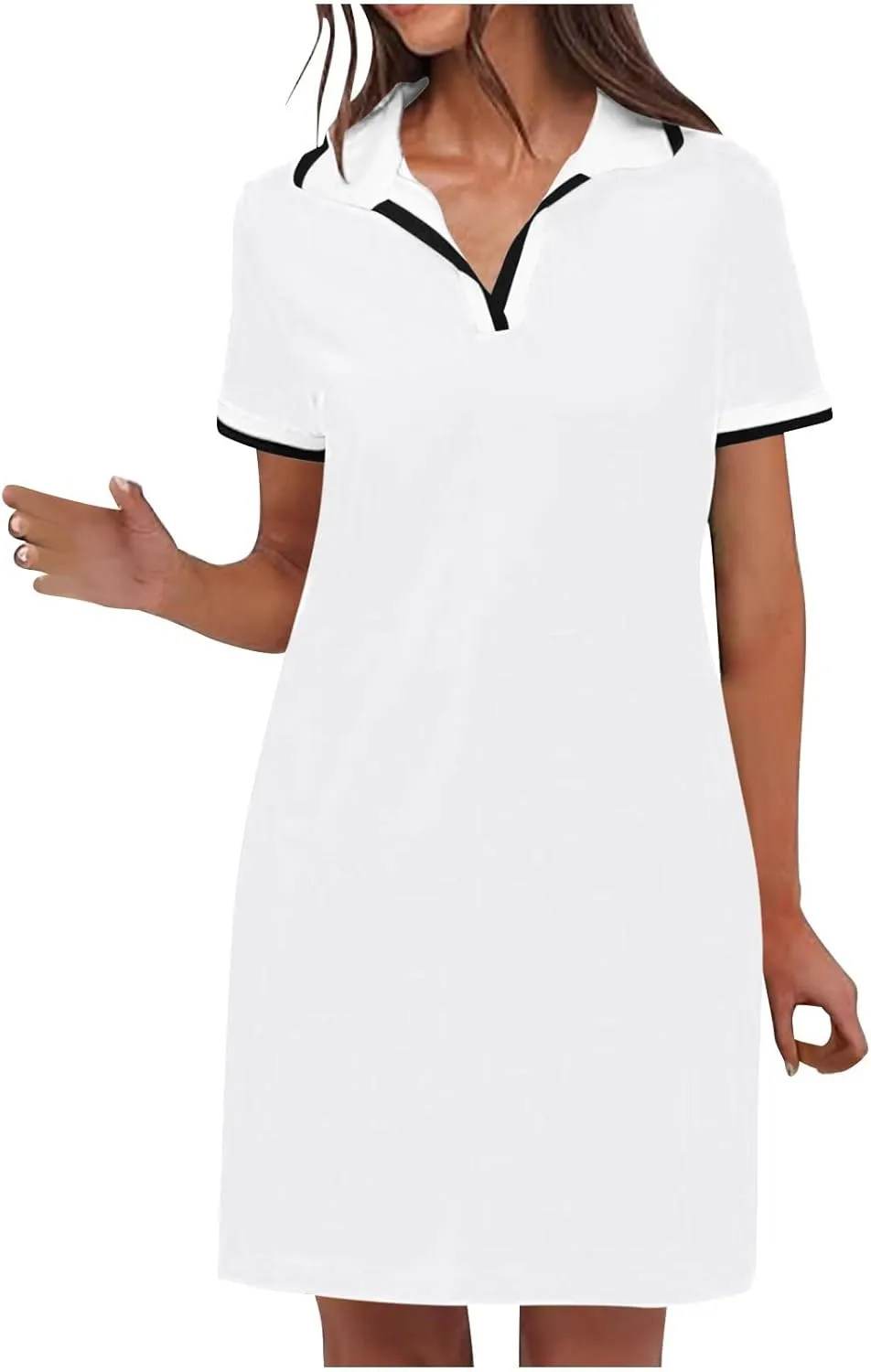 yardsong Golf Dresses for Women Tennis Workout Mini Dress Summer Casual Short Sleeve Collared V Neck Shirt Dress with Pockets