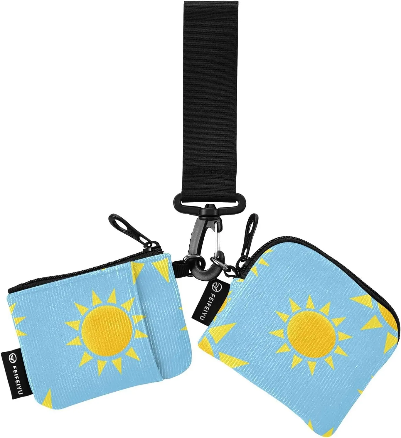 Yellow Sun Blue Wristlet Keychain Wallets for Women Portable Small Coin Purse