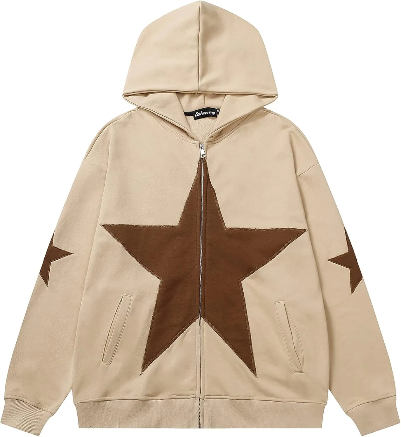 YEOU Women Star Print Zip Up Loose Fit Hoodies Y2K Retro Harajuku Oversized Hip Hop Gothic Punk Sweatshirts