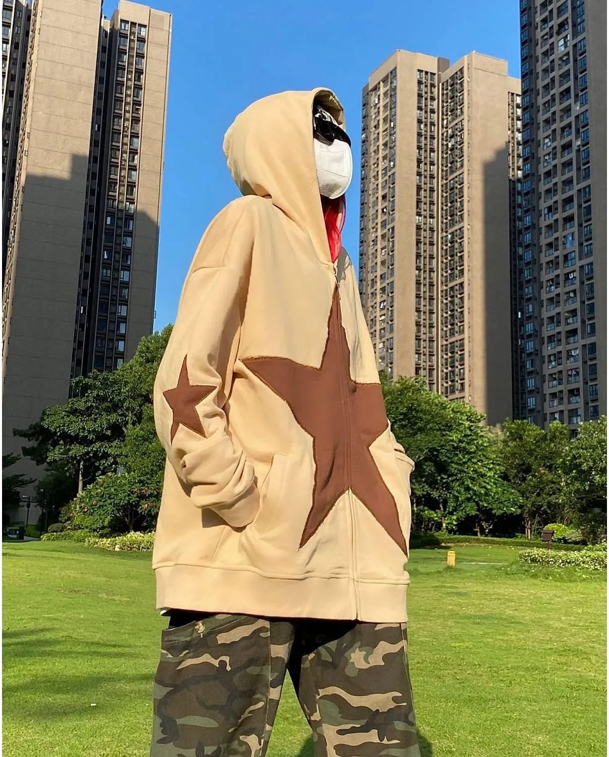 YEOU Women Star Print Zip Up Loose Fit Hoodies Y2K Retro Harajuku Oversized Hip Hop Gothic Punk Sweatshirts