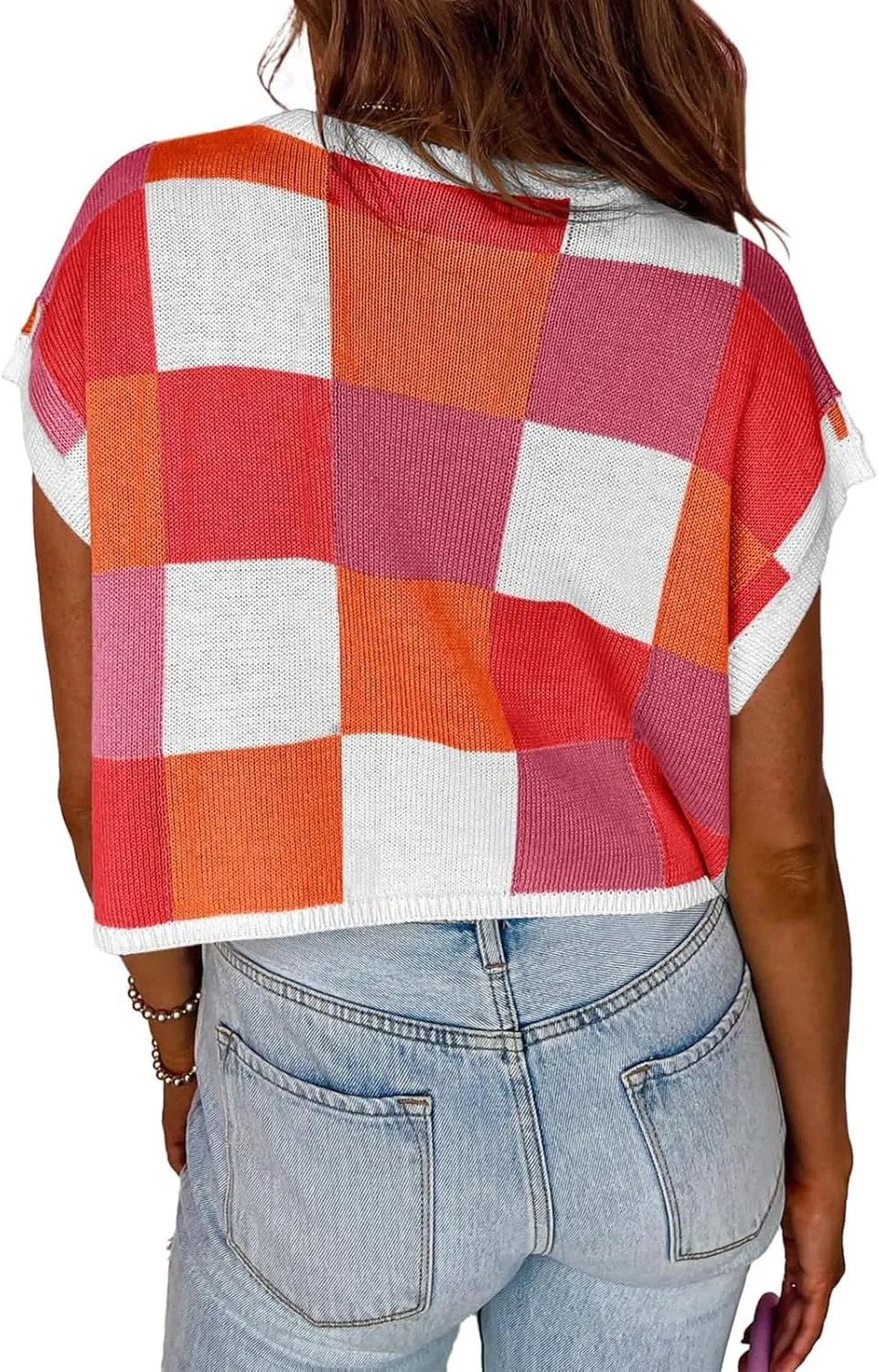 YEXIPO Womens Cap Sleeve Crop Tops Summer Color Block Crew Neck Lightweight Casual Knit Pullover Sweaters Trendy T Shirts