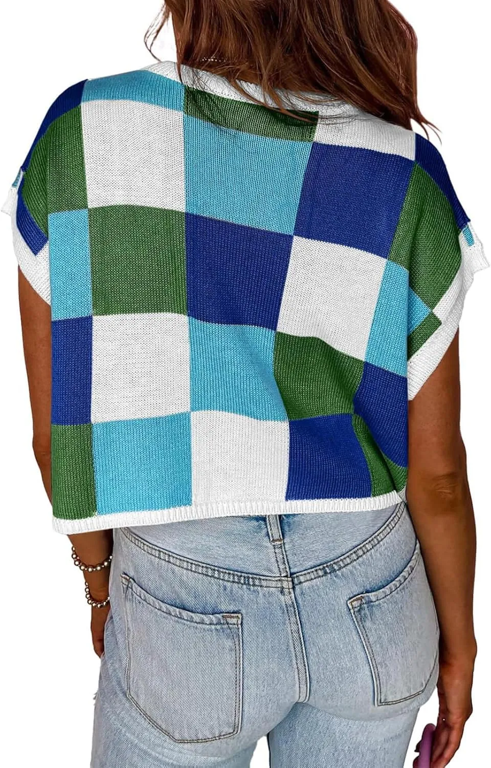 YEXIPO Womens Cap Sleeve Crop Tops Summer Color Block Crew Neck Lightweight Casual Knit Pullover Sweaters Trendy T Shirts