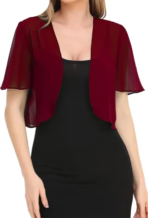 YMING Womens Chiffon Open Front Bolero Short Sleeve Cropped Cardigans Sheer Shrug Arm Covers for Dress