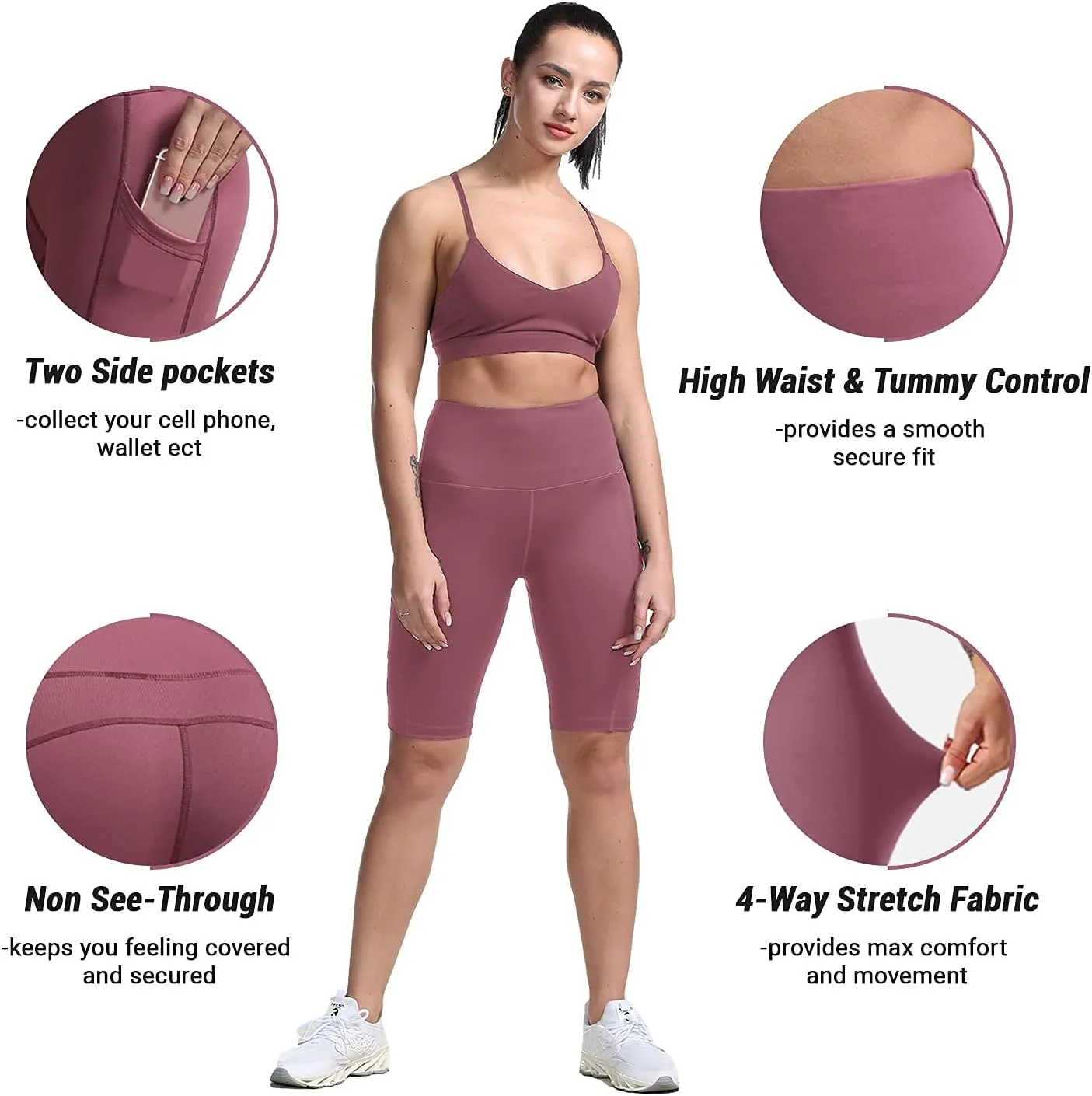 Yoga Shorts for Women High Waist Biker Shorts with Pockets Workout Athletic Running Short