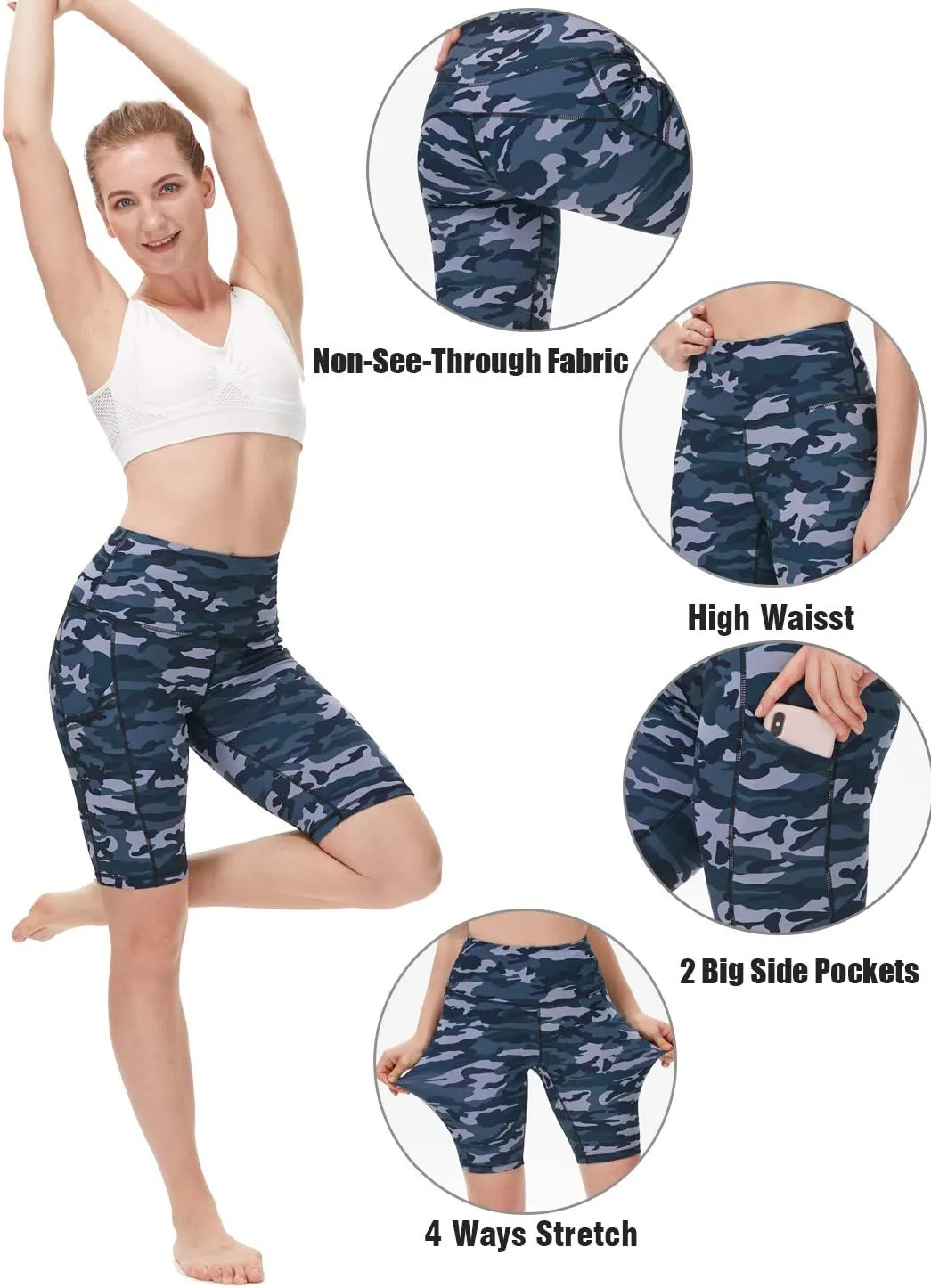 Yoga Shorts for Women High Waist Biker Shorts with Pockets Workout Athletic Running Short