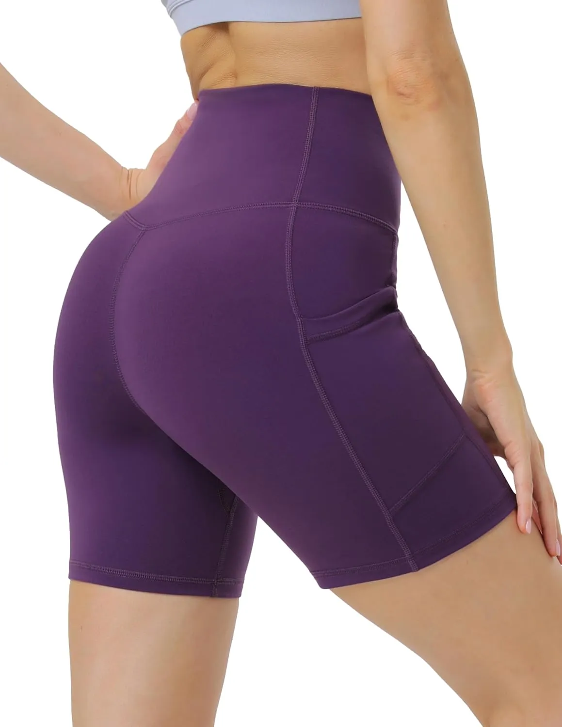 YUNOGA Womens High Waist Biker Shorts with Pockets 6"/8" Yoga Shorts Gym Workout Running Spandex Shorts