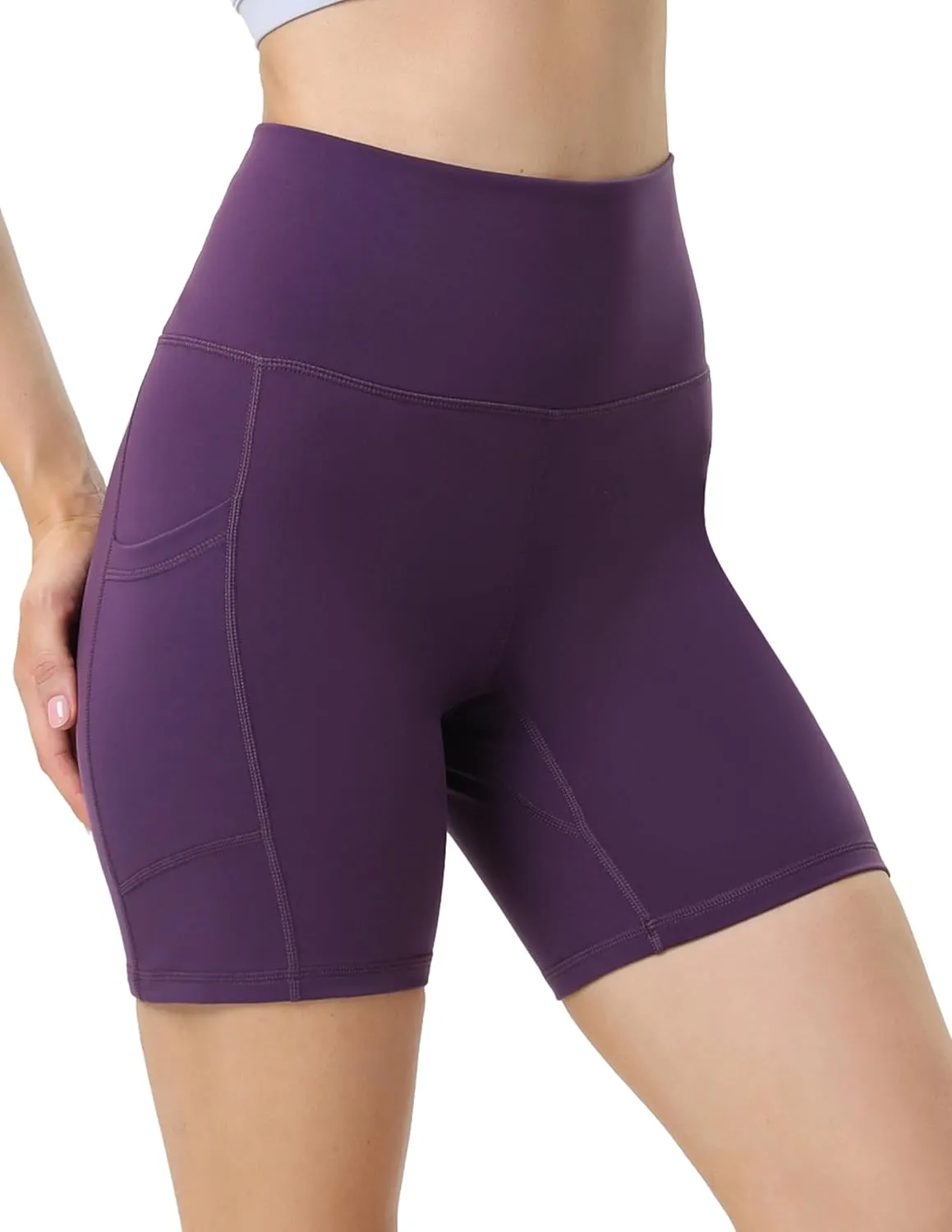 YUNOGA Womens High Waist Biker Shorts with Pockets 6"/8" Yoga Shorts Gym Workout Running Spandex Shorts
