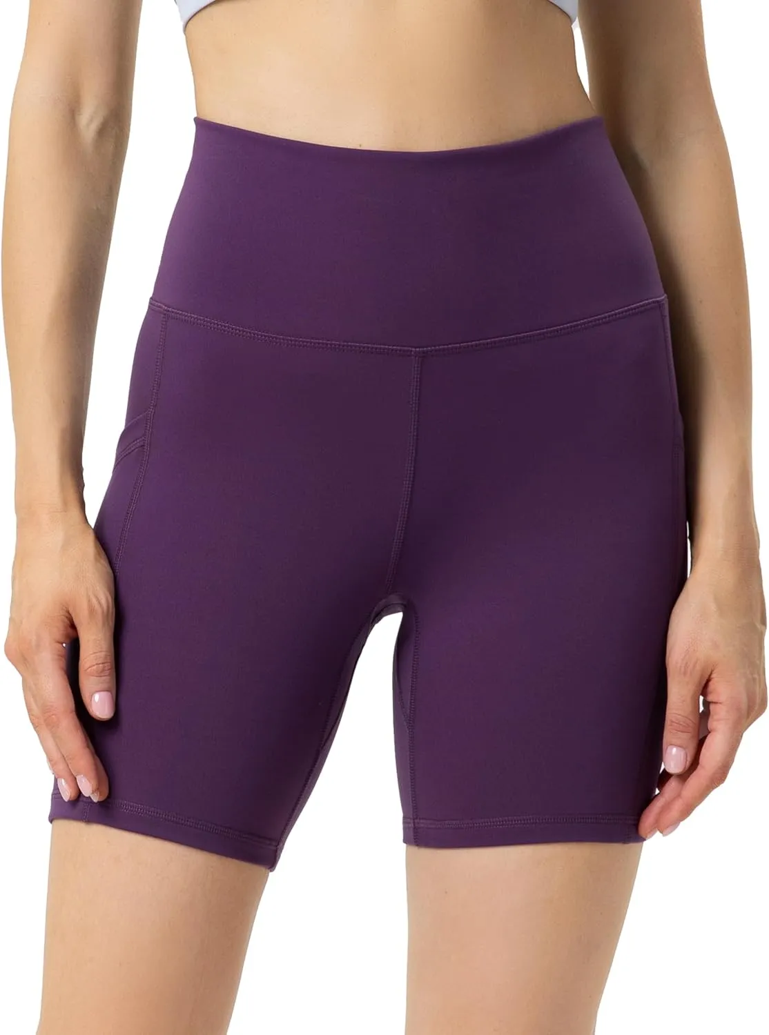 YUNOGA Womens High Waist Biker Shorts with Pockets 6"/8" Yoga Shorts Gym Workout Running Spandex Shorts