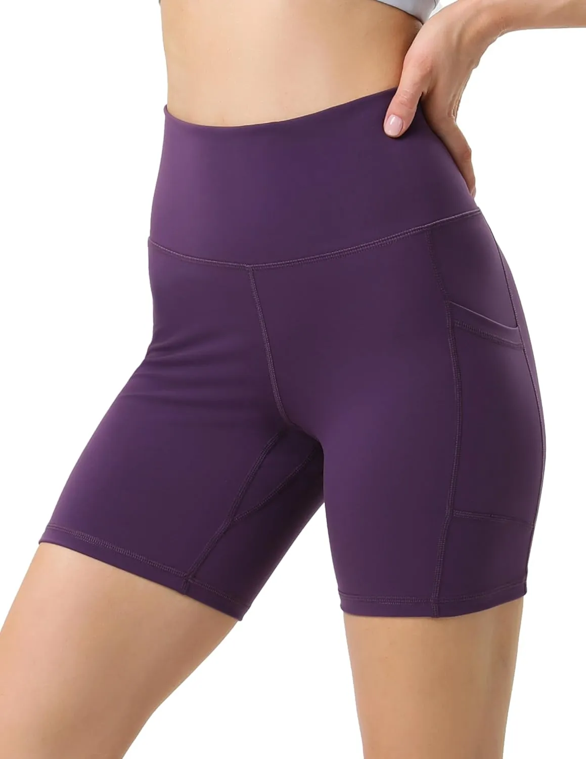 YUNOGA Womens High Waist Biker Shorts with Pockets 6"/8" Yoga Shorts Gym Workout Running Spandex Shorts