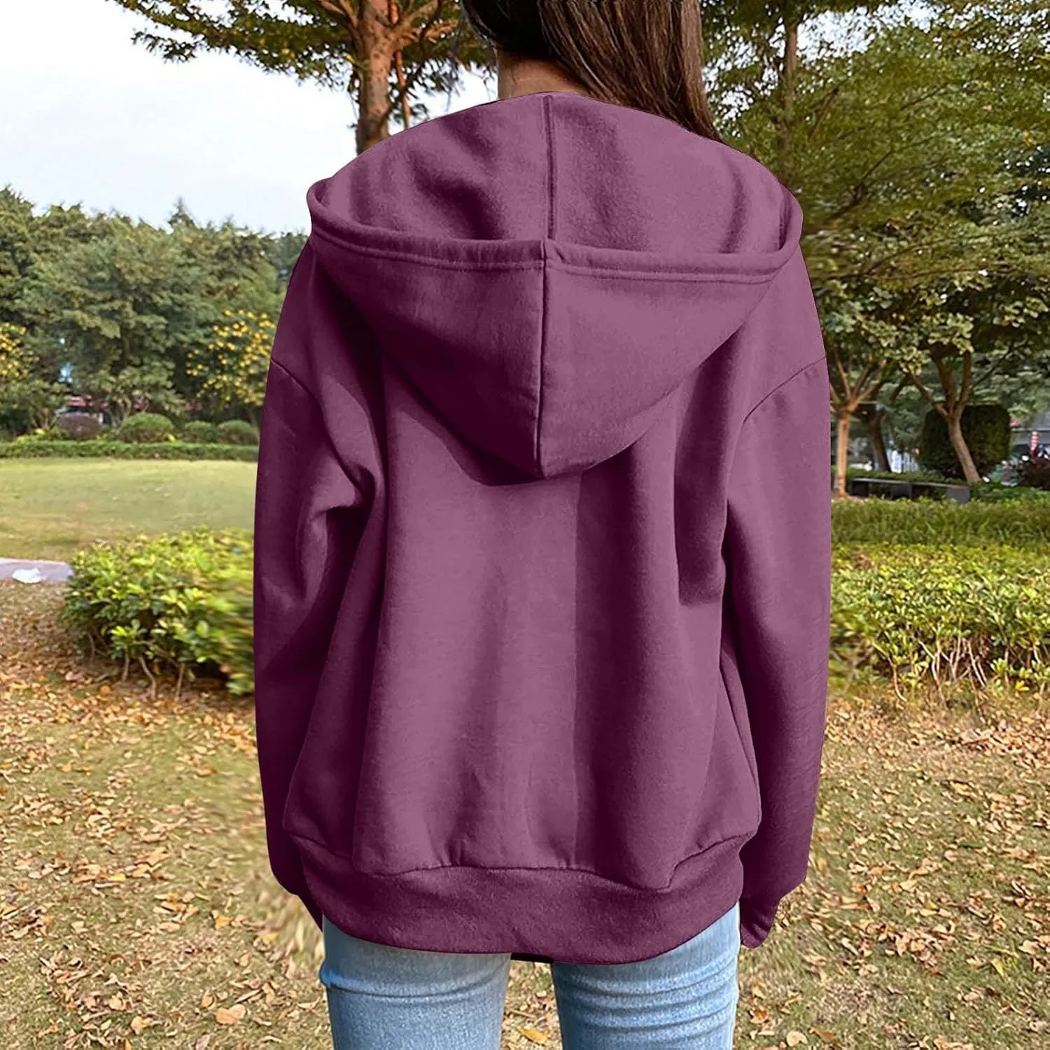 Zip Up Hoodie Women Oversized Cute Lightweight Jackets Trendy Hooded Sweatshirt Workout Fall Jacket with Pockets