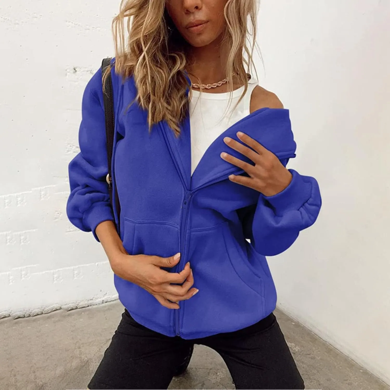 Zip Up Hoodie Women Oversized Y2K Plus Size Oversized Y2K Jackets Casual Drawstring Zip Up Y2K Hoodie with Pocket
