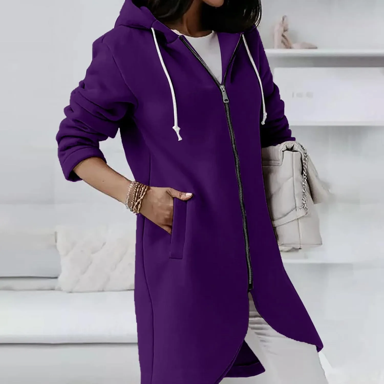 Zip Up Hoodie Women,2024 Trendy Irregular Hem Oversized Hoodies Long Tunic Sweatshirt Open Front Cardigan Jacket