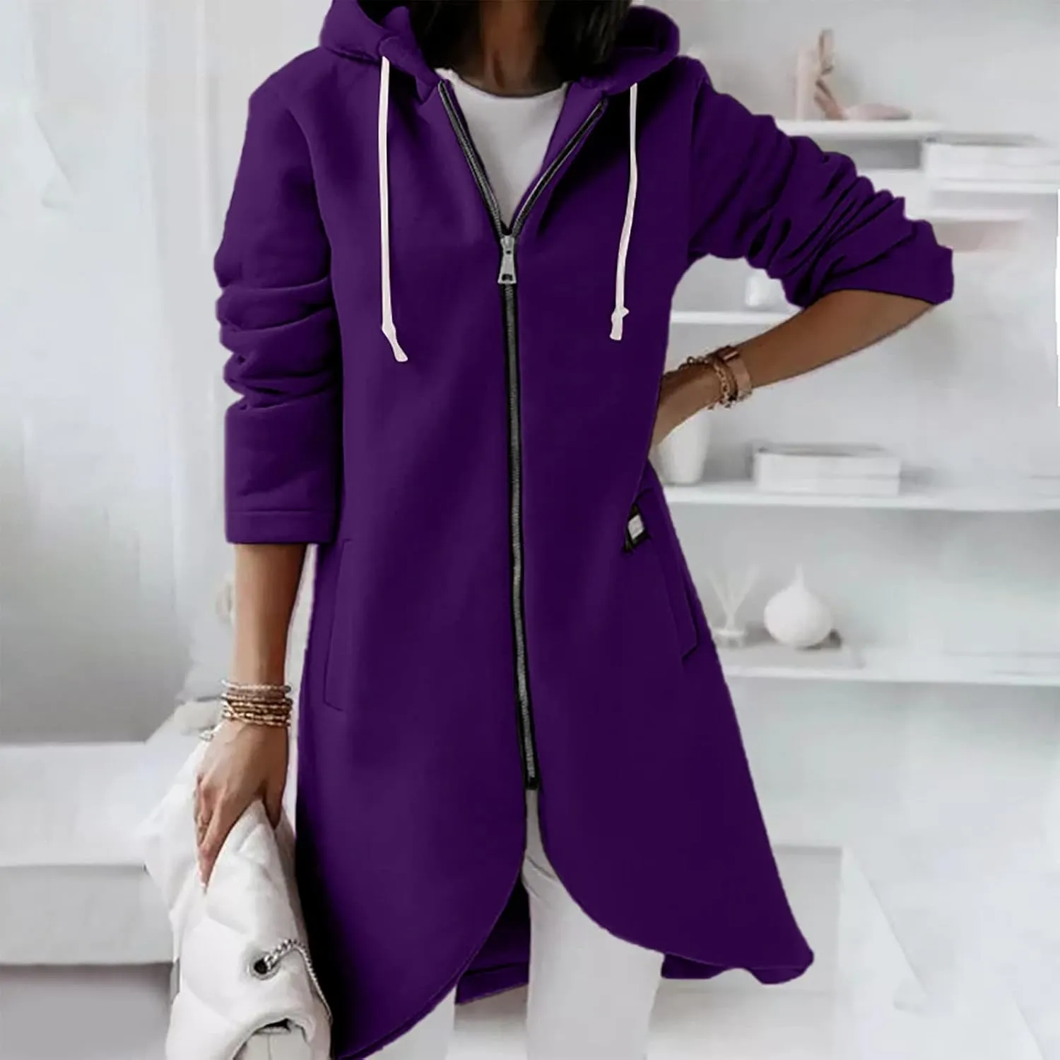 Zip Up Hoodie Women,2024 Trendy Irregular Hem Oversized Hoodies Long Tunic Sweatshirt Open Front Cardigan Jacket