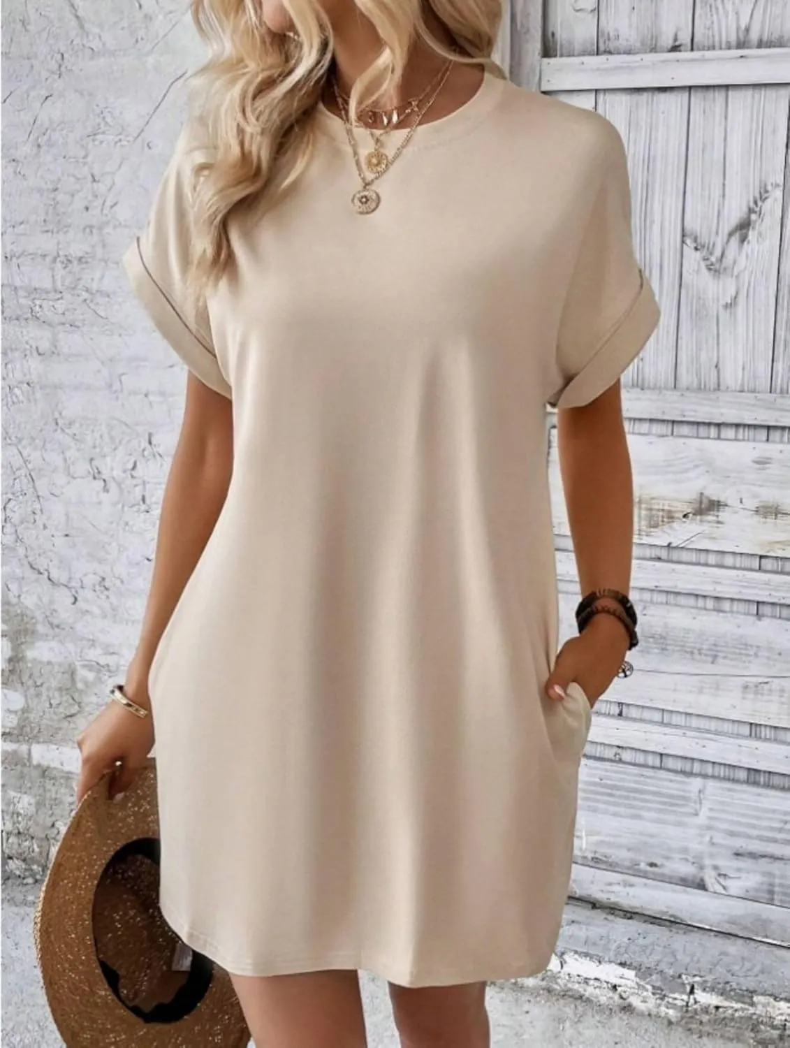 ZWRXW T Shirt Dresses for Women 2024 Summer Short Sleeve Tunic Dress Casual Flowy Swing Dress Baggy House Dress with Pockets