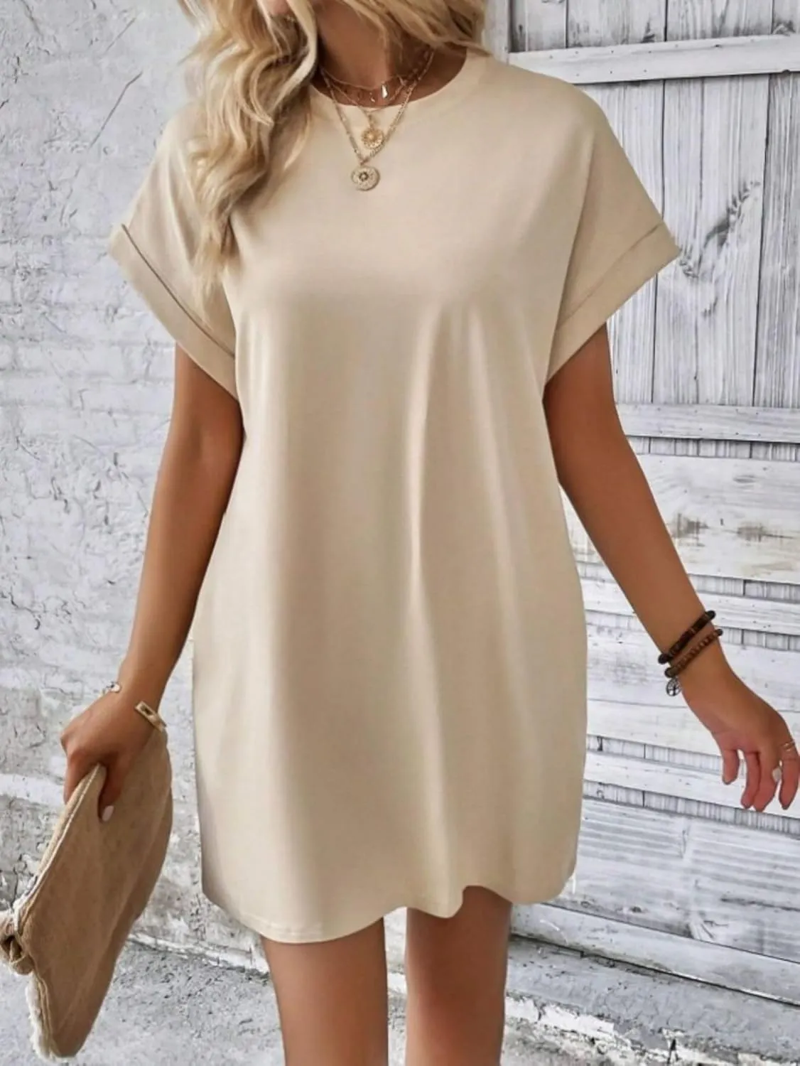 ZWRXW T Shirt Dresses for Women 2024 Summer Short Sleeve Tunic Dress Casual Flowy Swing Dress Baggy House Dress with Pockets