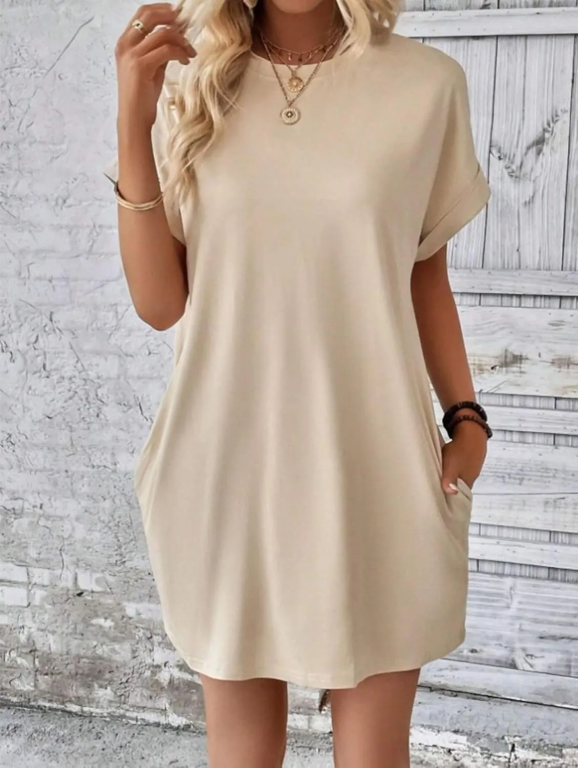 ZWRXW T Shirt Dresses for Women 2024 Summer Short Sleeve Tunic Dress Casual Flowy Swing Dress Baggy House Dress with Pockets