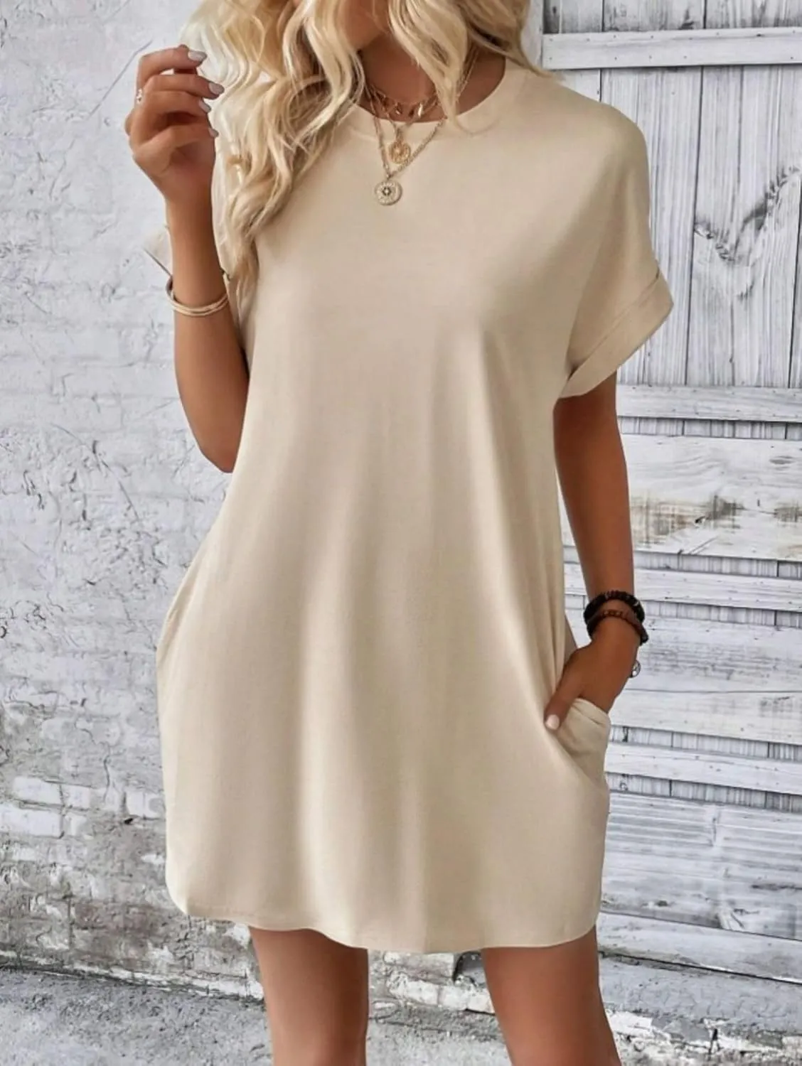 ZWRXW T Shirt Dresses for Women 2024 Summer Short Sleeve Tunic Dress Casual Flowy Swing Dress Baggy House Dress with Pockets